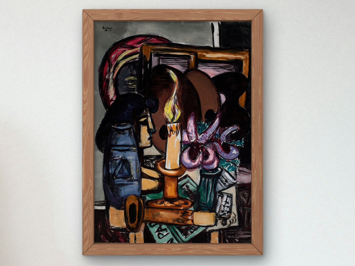 Still Life with Two Large Candles by Max Beckmann 1947, Wall Art Print, Fine Art Reproduction, Museum Quality Decor, Poster