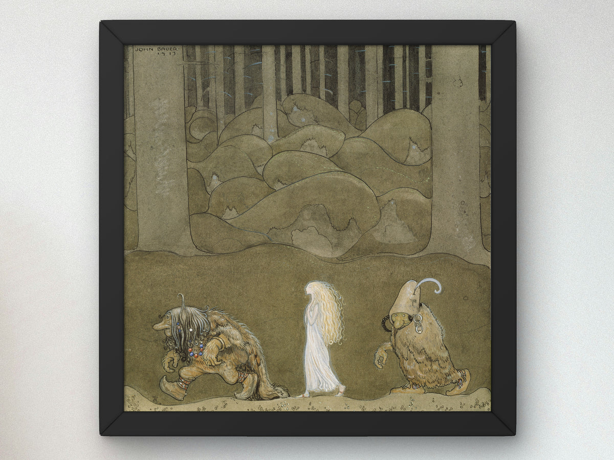 The Princess and the Trolls by John Bauer 1913, Wall Art Print, Fine Art Reproduction, Museum Quality Decor, Poster