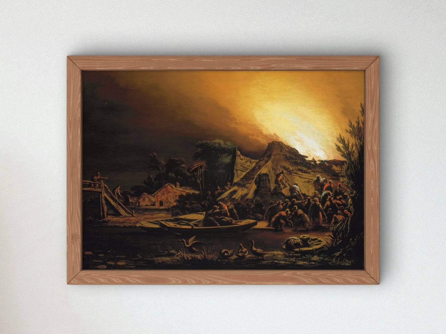 Village Fire by Night by Adam Colonia 1650, Wall Art Print, Fine Art Reproduction, Museum Quality Decor, Poster