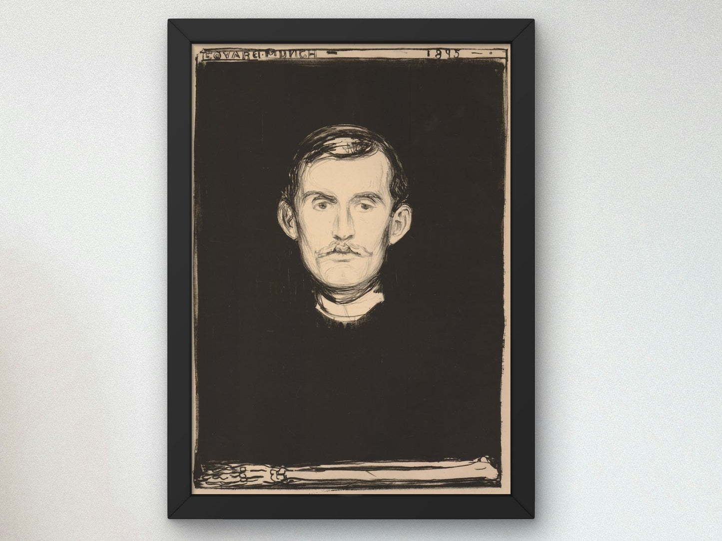 Self portrait with Skeleton Arm by Edvard Munch 1895, Wall Art Print, Fine Art Reproduction, Museum Quality Decor, Poster