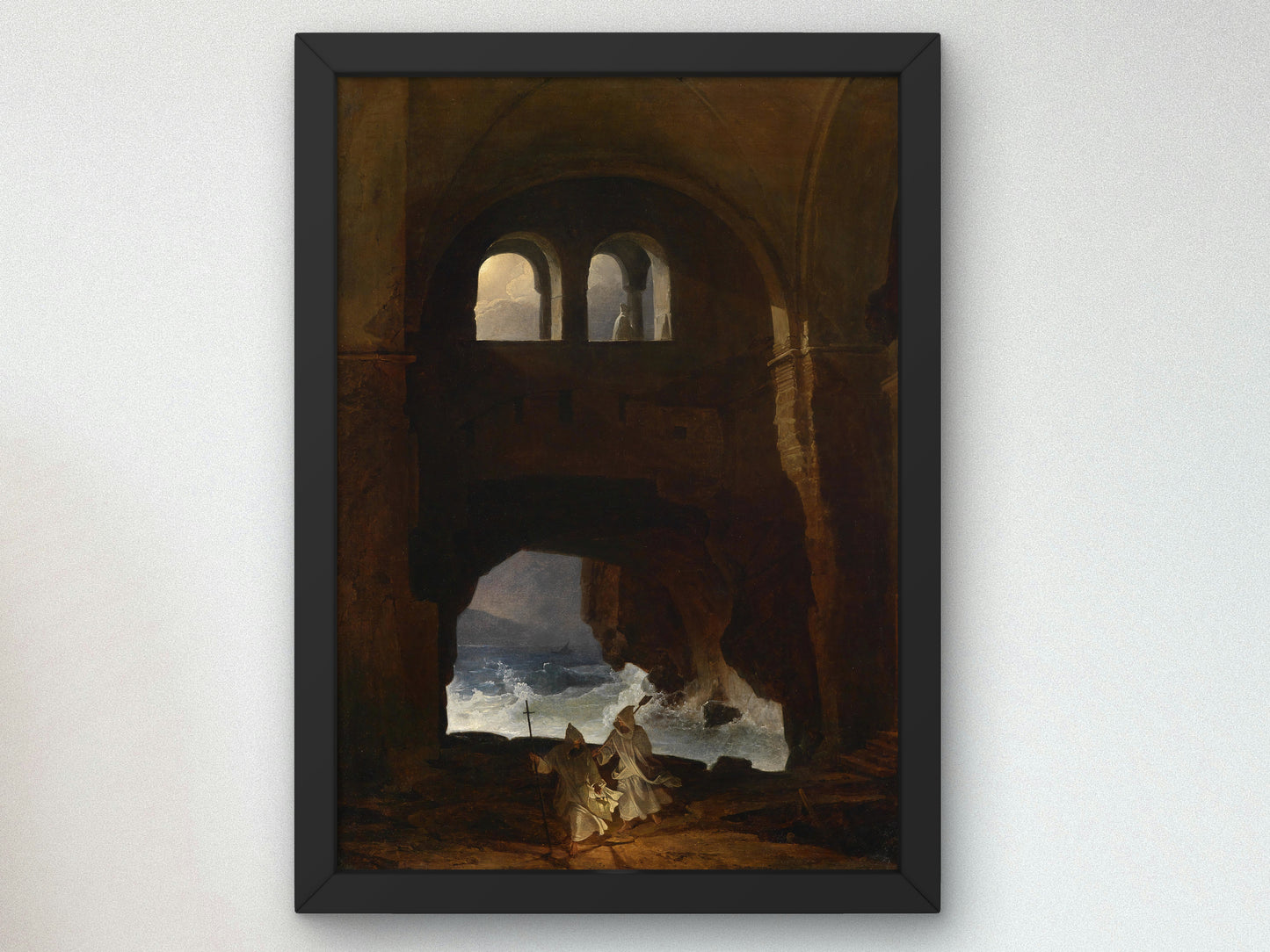 Monks in the Courtyard of a Monastery by the Sea by Franz Ludwig Catel, Wall Art Print, Fine Art Reproduction, Museum Quality Decor, Poster