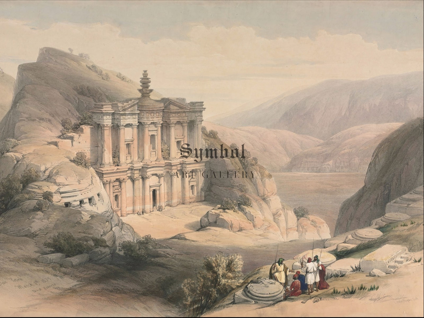 El Deir Petra by David Roberts 1839, Wall Art Print, Fine Art Reproduction, Museum Quality Decor, Poster