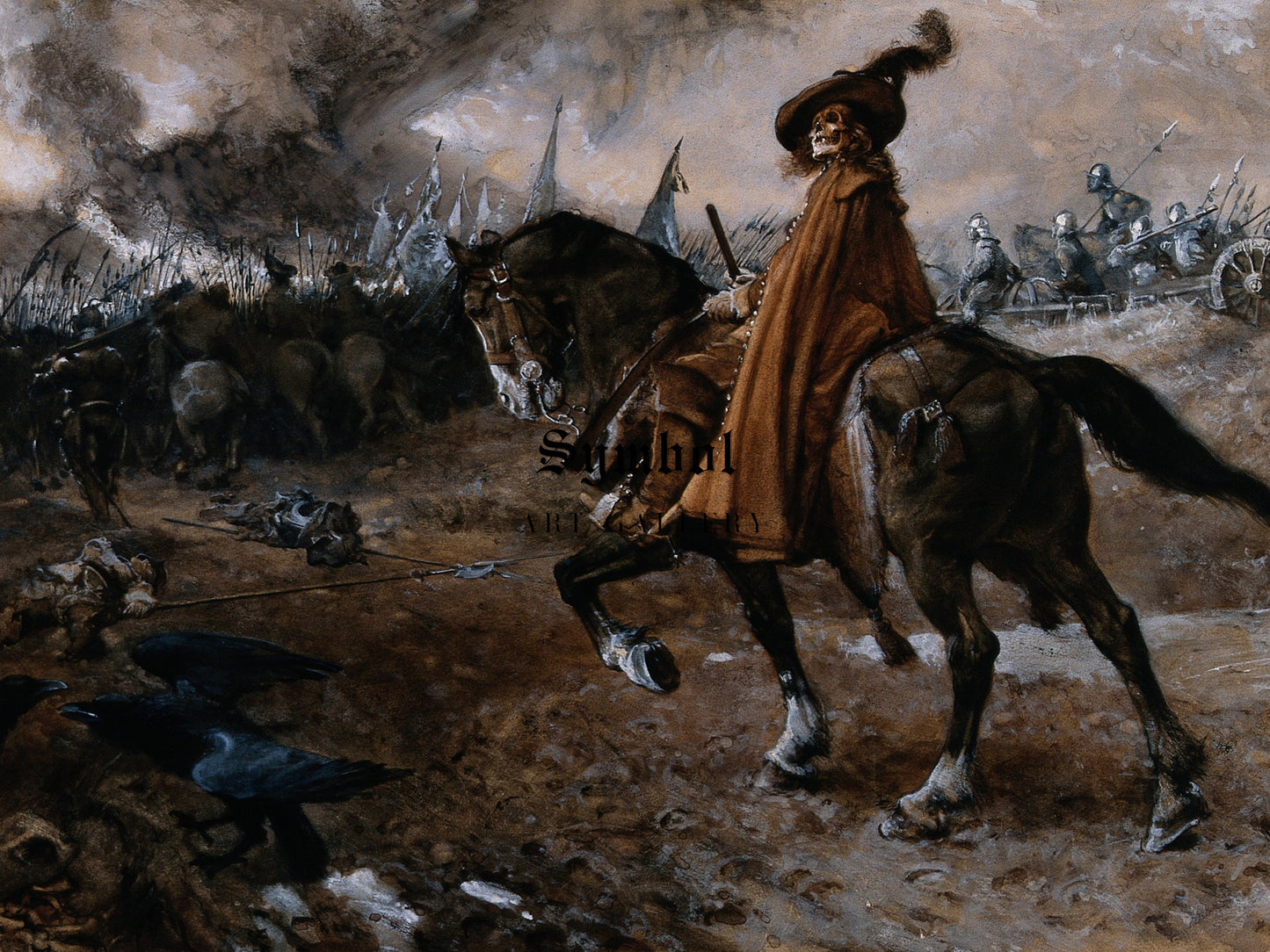 Death as a General Rides a Horse on a Battlefield by Edgar Bundy 1911, Wall Art Print, Fine Art Reproduction, Museum Quality Decor, Poster