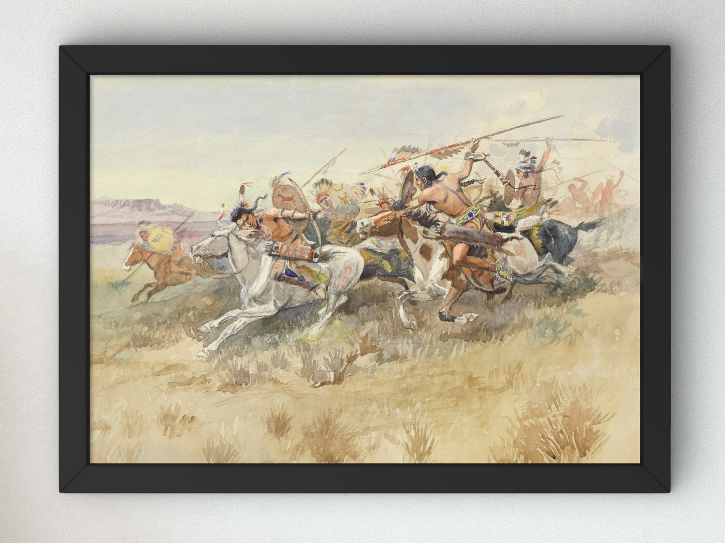 Running Fight Between Crees and Blackfeet Old Style Warfare by Charles Marion Russell 1895, Wall Art Print, Fine Art Reproduction