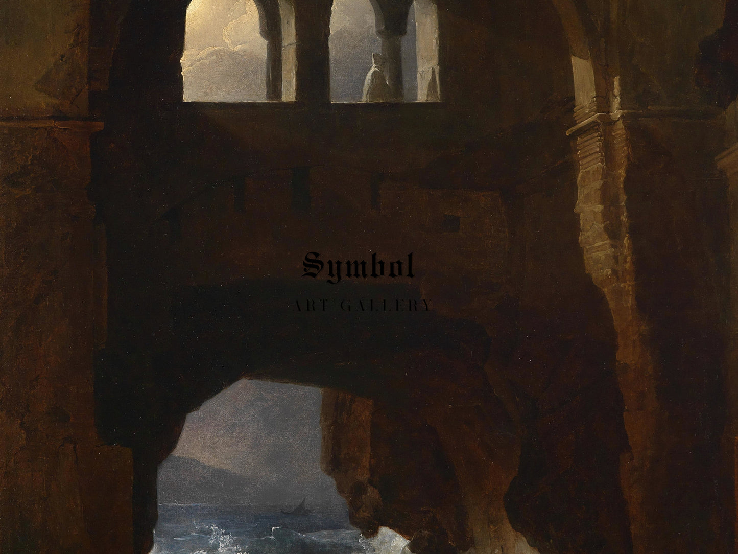 Monks in the Courtyard of a Monastery by the Sea by Franz Ludwig Catel, Wall Art Print, Fine Art Reproduction, Museum Quality Decor, Poster