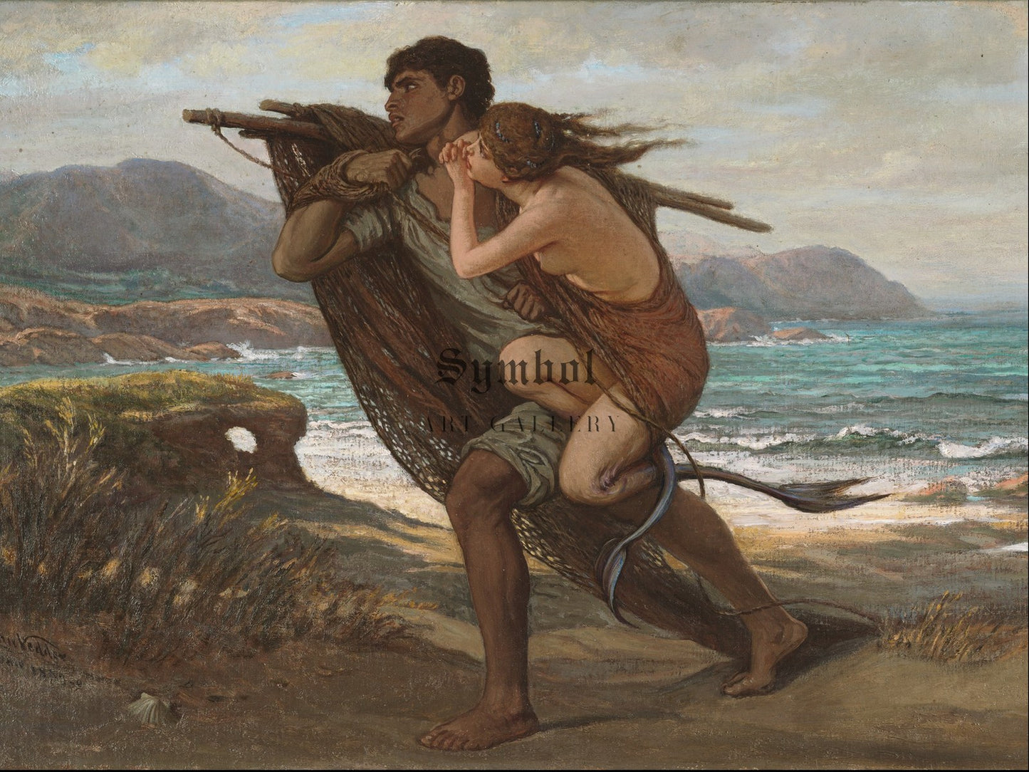 Fisherman and Mermaid by Elihu Vedder 1880, Wall Art Print, Fine Art Reproduction, Museum Quality Decor, Poster