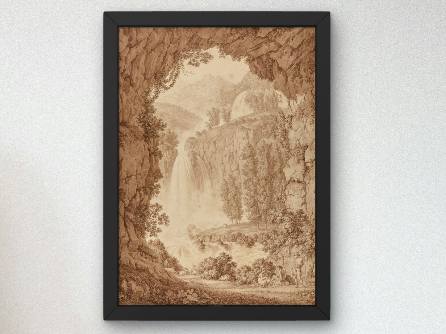 A Shepherd and Muses by a Waterfall by Christoph Heinrich Kniep 1798, Wall Art Print, Fine Art Reproduction, Museum Quality Decor, Poster