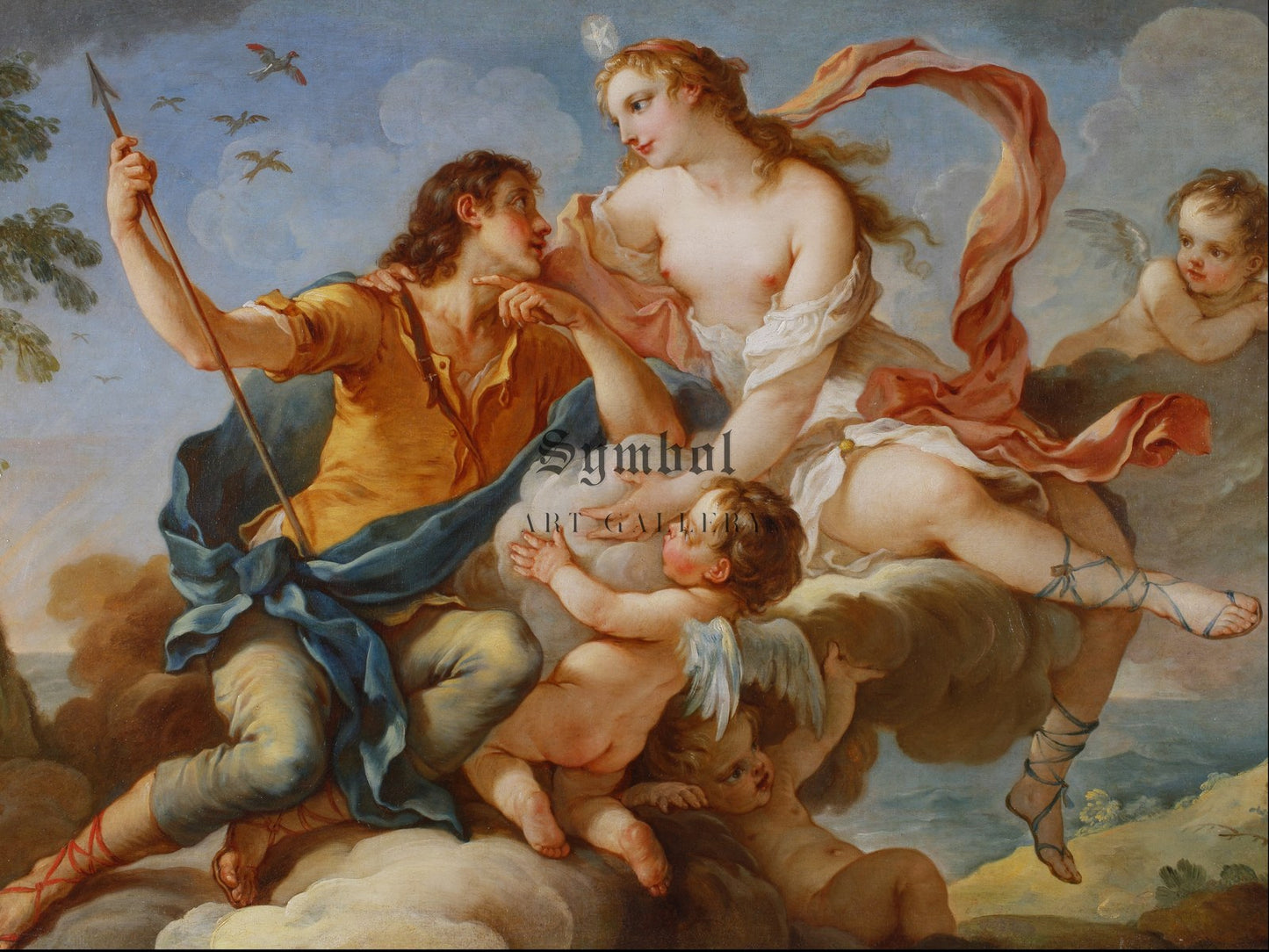 Venus and Adonis or Aurora and Cephalus by Charles Joseph Natoire 1750, Wall Art Print, Fine Art Reproduction, Museum Quality Decor, Poster