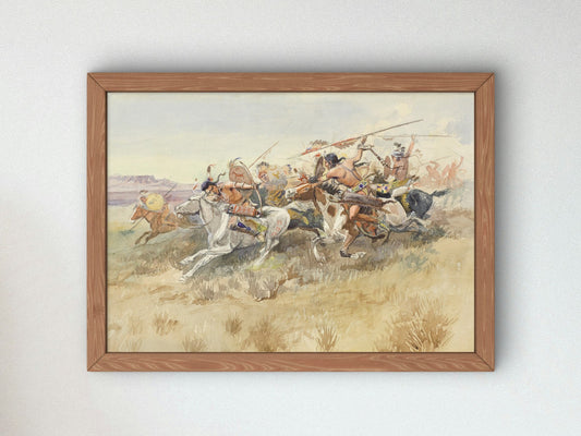Running Fight Between Crees and Blackfeet Old Style Warfare by Charles Marion Russell 1895, Wall Art Print, Fine Art Reproduction