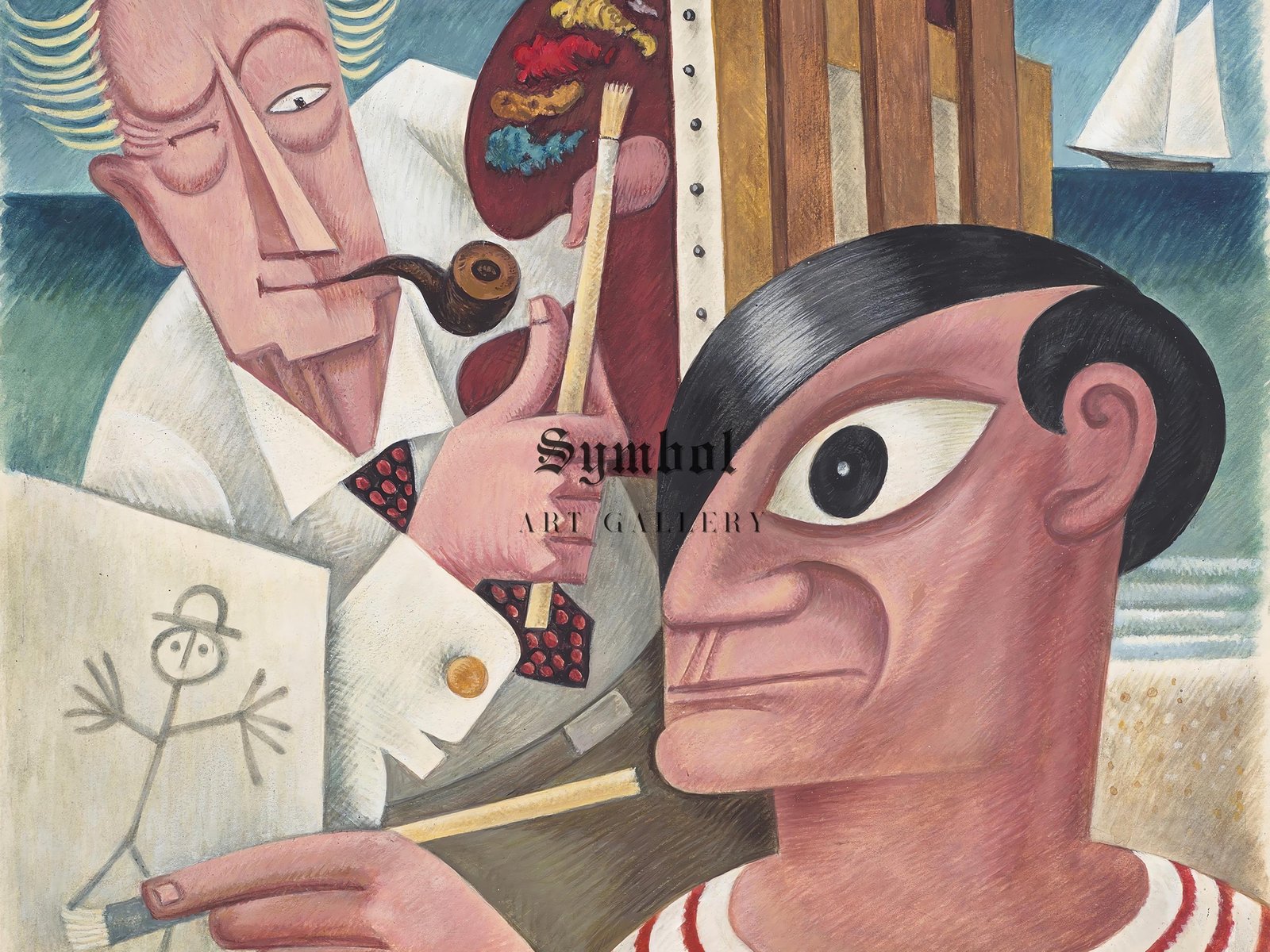 Chandler Christy vs Pablo Picasso by Miguel Covarrubias, 1930, Art Deco caricature fine art print