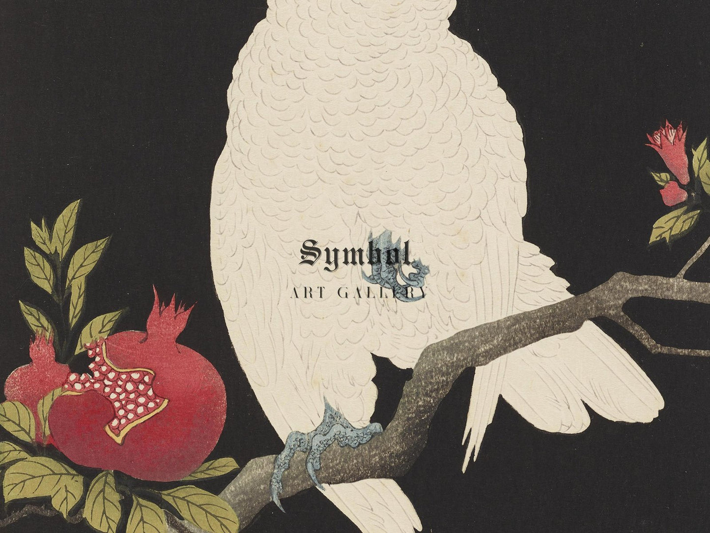 Cockatoo and Pomegranate by Ohara Koson, 1930, Japanese Woodblock Prints, fine art print