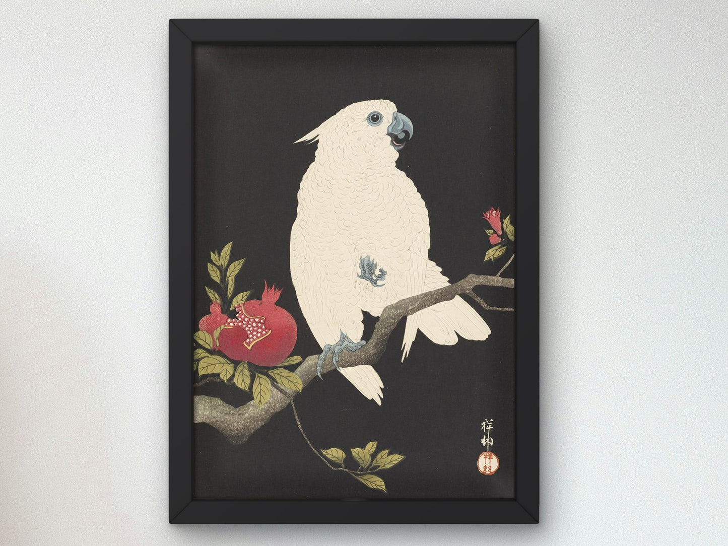 Cockatoo and Pomegranate by Ohara Koson, 1930, Japanese Woodblock Prints, fine art print