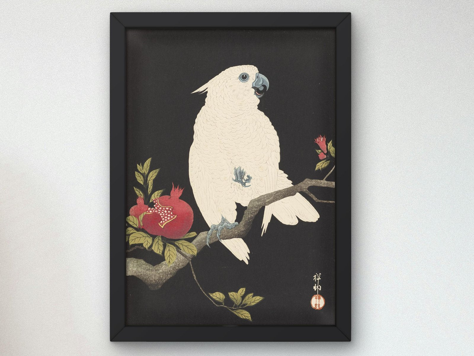Cockatoo and Pomegranate by Ohara Koson, 1930, Japanese Woodblock Prints, fine art print