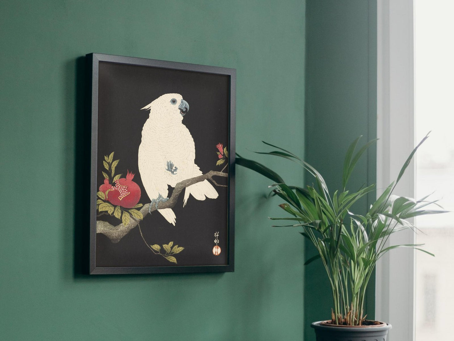 Cockatoo and Pomegranate by Ohara Koson, 1930, Japanese Woodblock Prints, fine art print