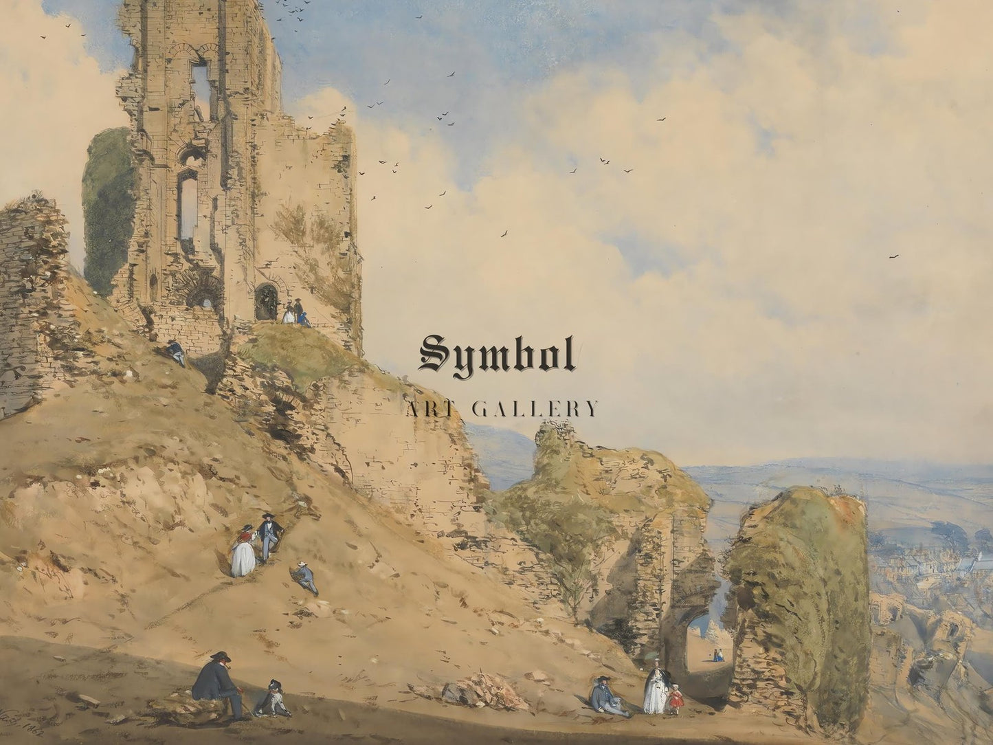 Corfe Castle Dorset by Joseph Nash, 1862, Romanticism and Classical Landscapes, fine art print