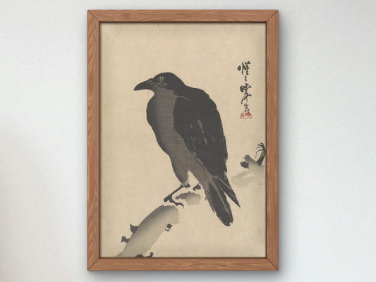 Crow on a Branch by Kawanabe Kyōsai, 1881, Japanese Woodblock Prints, fine art print