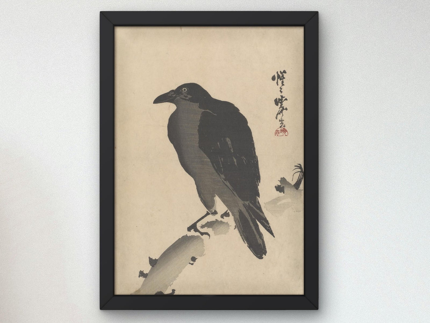 Crow on a Branch by Kawanabe Kyōsai, 1881, Japanese Woodblock Prints, fine art print