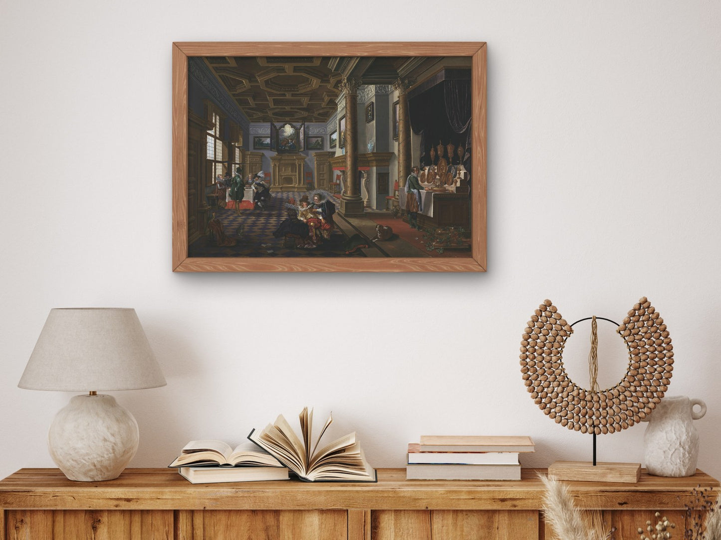 Renaissance Interior with Banqueters by Esaias van de Velde and Bartholomeus van Bassen 1620, Wall Art Print, Fine Art Reproduction