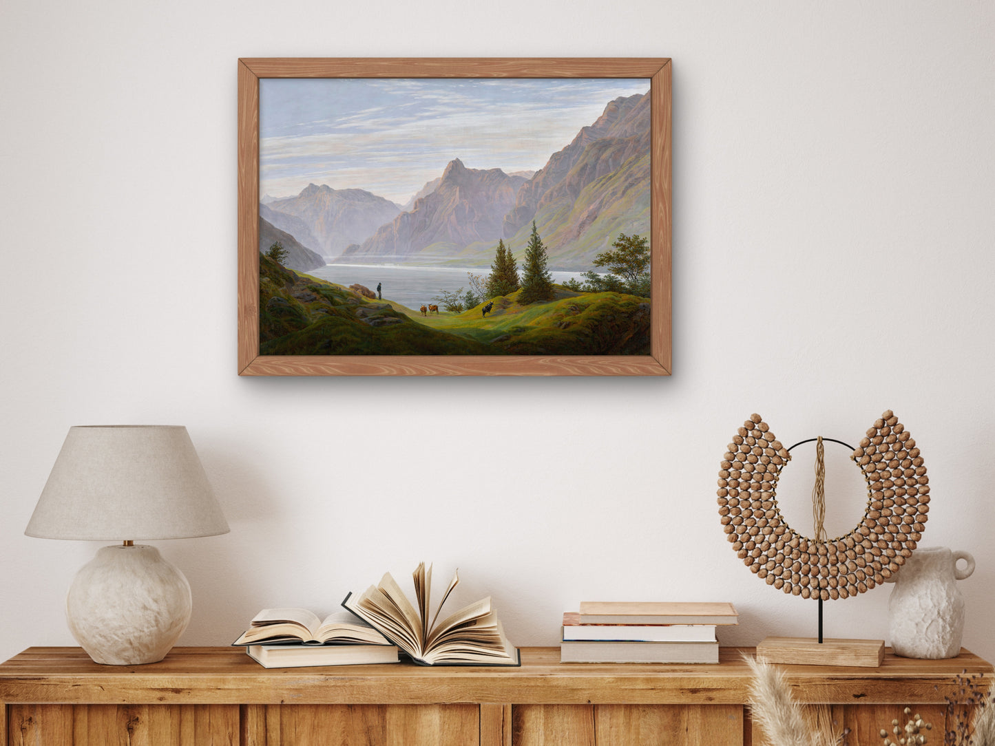Landscape with Mountain Lake, Morning by Caspar David Friedrich, Wall Art Print, Fine Art Reproduction, Museum Quality Decor, Poster