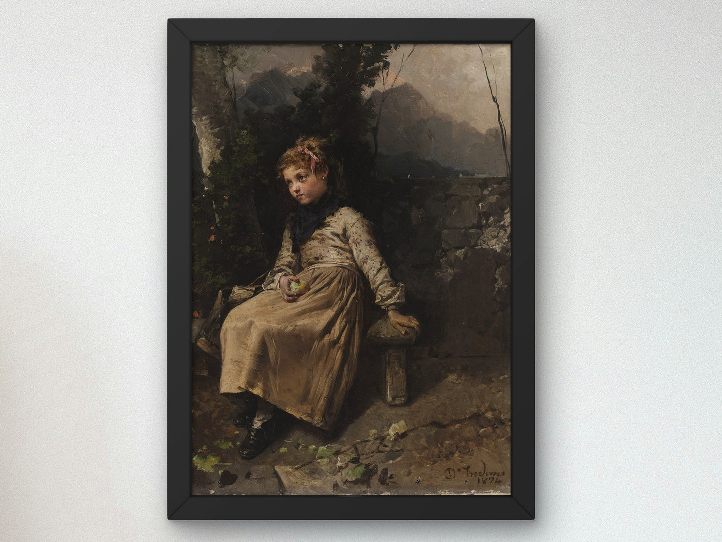 Bambina in Giardino by Domenico Induno 1874, Wall Art Print, Fine Art Reproduction, Museum Quality Decor, Poster
