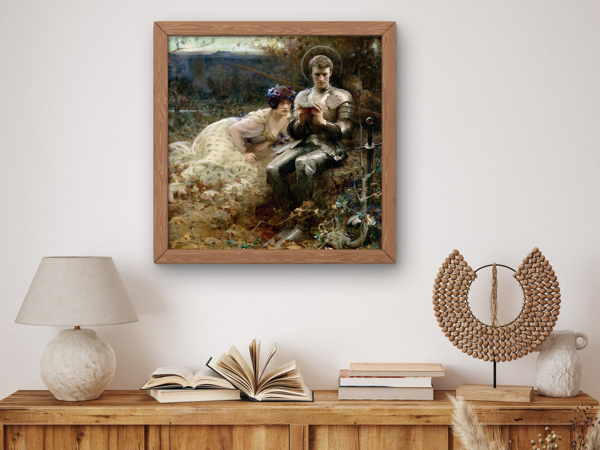 Arthur Percival with the Grail Cup by Arthur Hacker, Wall Art Print, Fine Art Reproduction, Museum Quality Decor, Poster