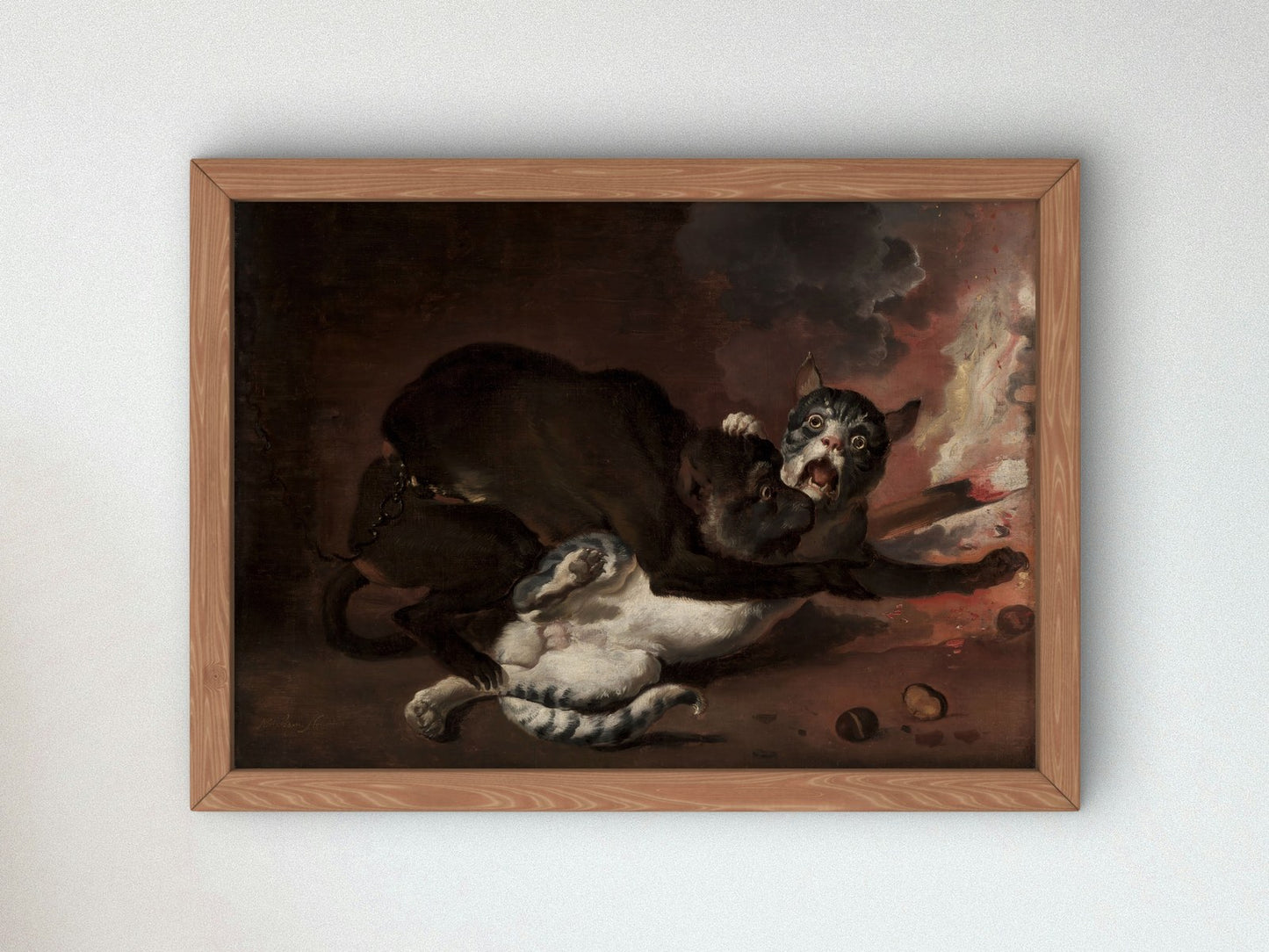 The Monkey and the Cat by Abraham Hondius 1670, Wall Art Print, Fine Art Reproduction, Museum Quality Decor, Poster
