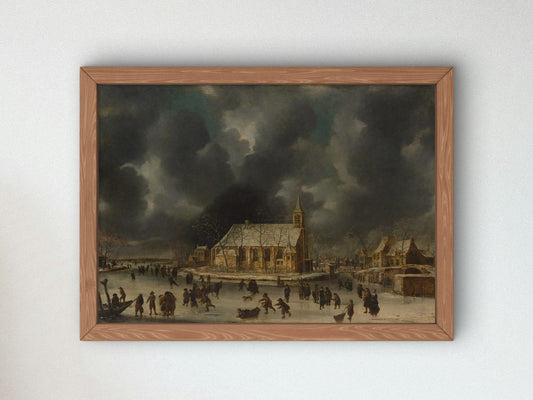 Skating at Sloten Near Amsterdam by Johannes Abrahamsz Beerstraten 1650, Wall Art Print, Fine Art Reproduction, Museum Quality Decor, Poster
