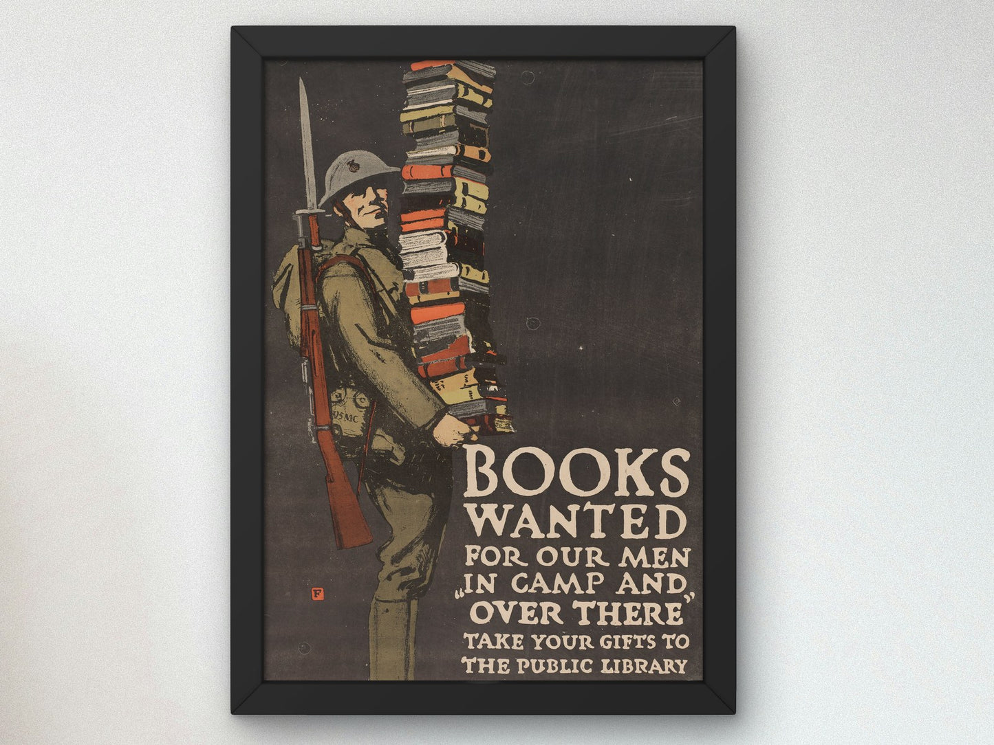 Books Wanted for Our Men in Camp and Over There by Charles Buckles Falls 1918, Wall Art Print, Fine Art Reproduction, Museum Quality Decor