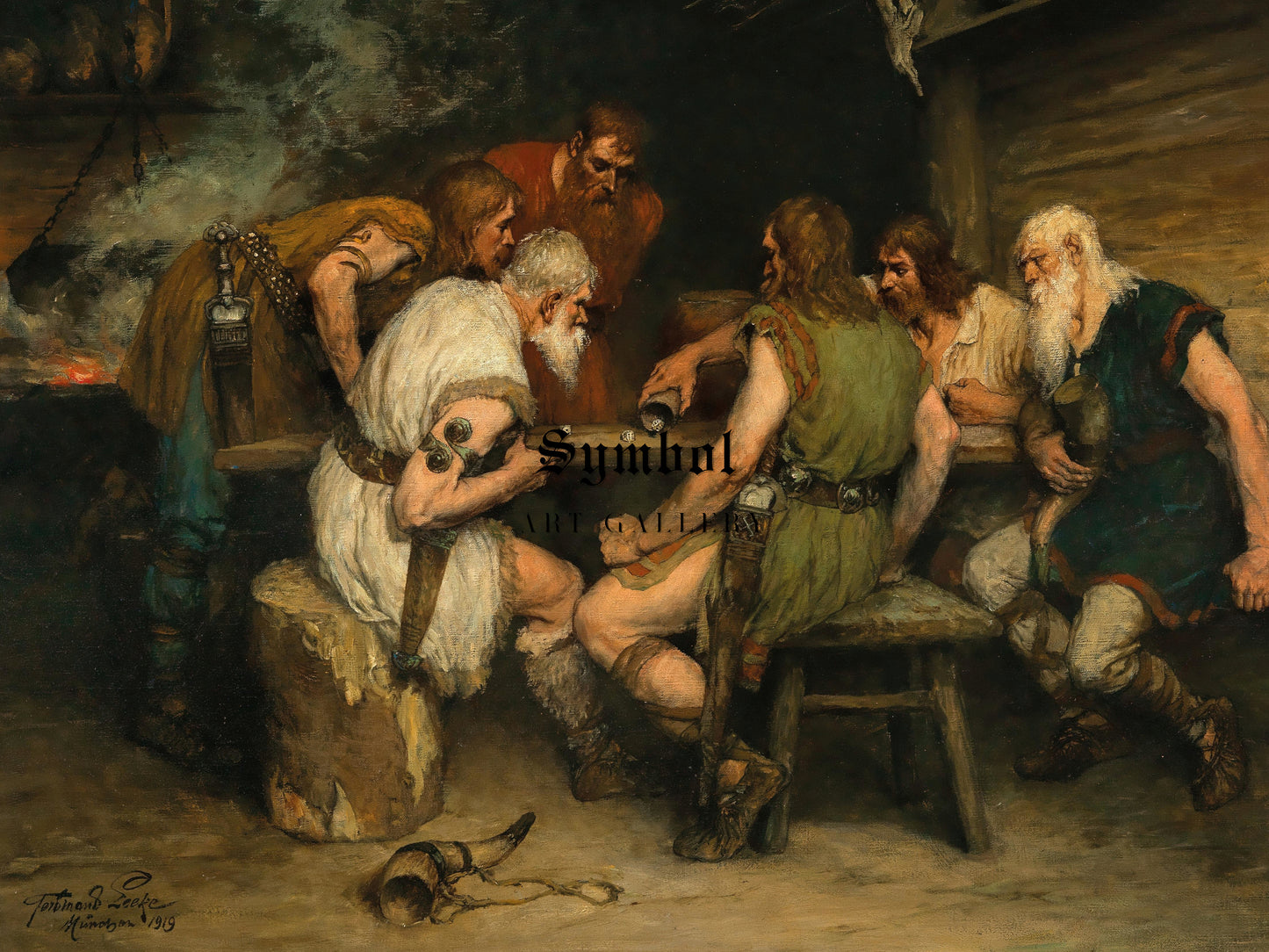 A Game of Dice by Ferdinand Leeke 1919, Wall Art Print, Fine Art Reproduction, Museum Quality Decor, Poster