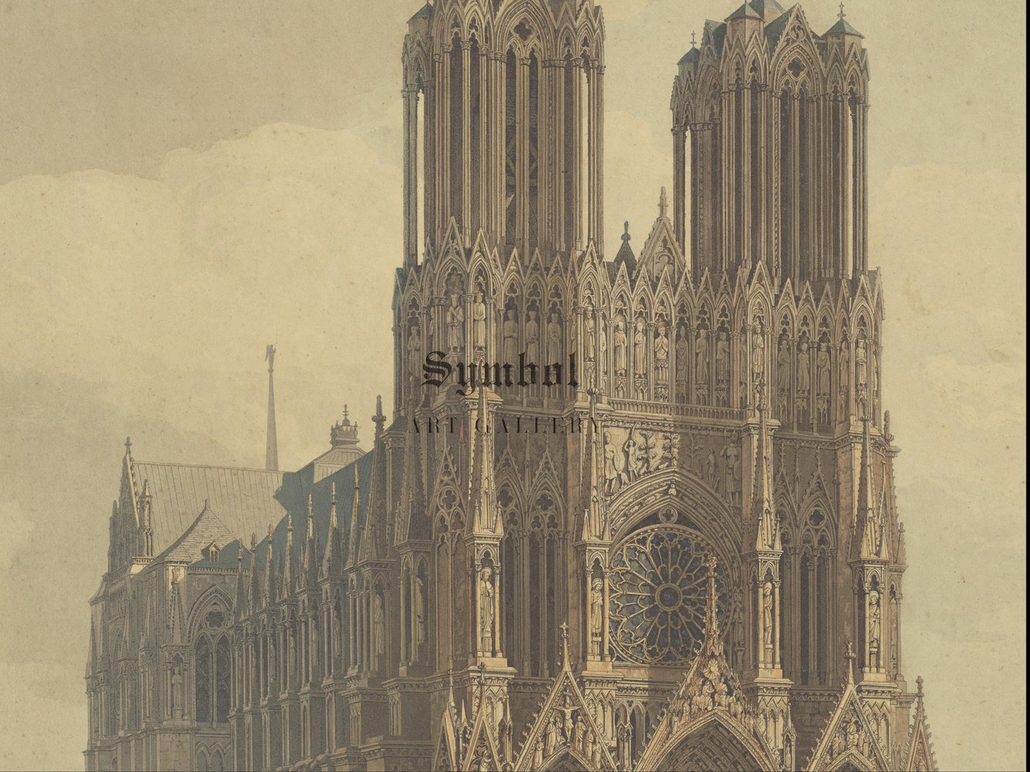 Portail de l'église Cathédrale de Rheims by Charles Wild 1823, Wall Art Print, Fine Art Reproduction, Museum Quality Decor, Poster