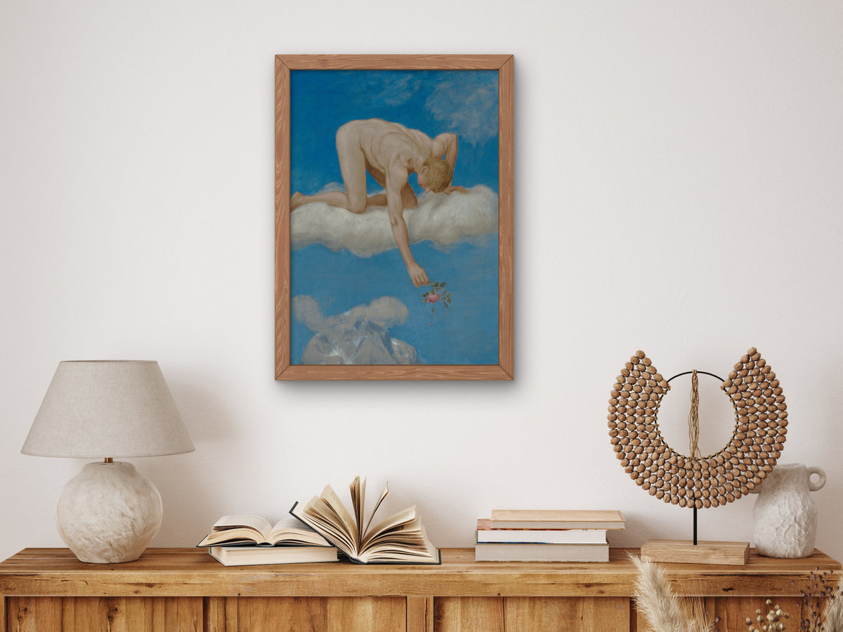 June Youth with Rose by Hans Thoma 1906, Wall Art Print, Fine Art Reproduction, Museum Quality Decor, Poster