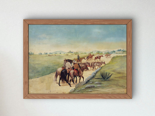 Jinetes y coche con tiro de cuatro mulas by Ernesto Icaza 1918, Wall Art Print, Fine Art Reproduction, Museum Quality Decor, Poster