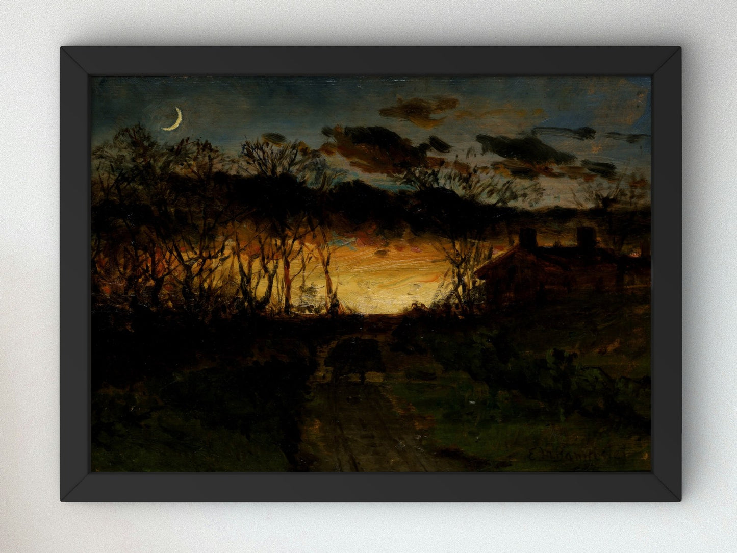 Sunset with Quarter Moon and Farmhouse by Edward Mitchell Bannister 1883, Wall Art Print, Fine Art Reproduction, Museum Quality Decor