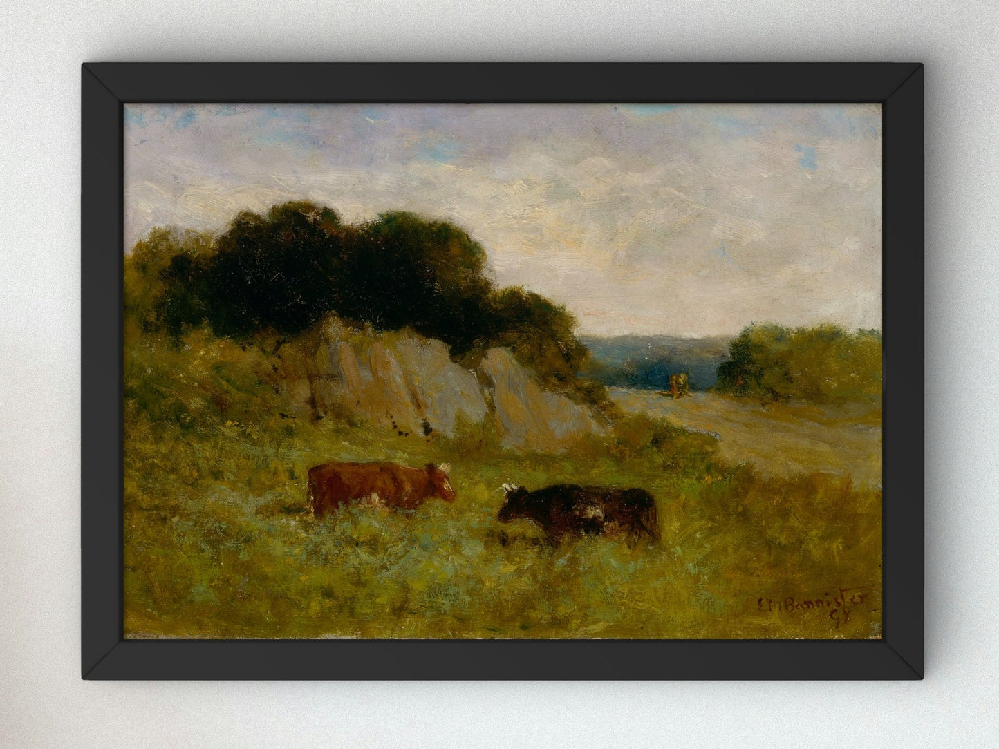 Landscape with Two Cows by Edward Mitchell Bannister 1898, Wall Art Print, Fine Art Reproduction, Museum Quality Decor, Poster