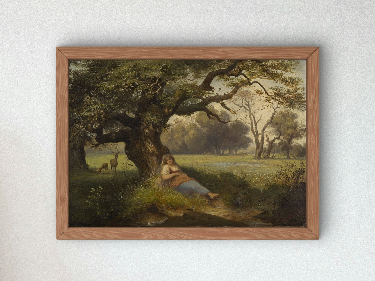 Landscape with Sleeping Girl by Ernst Ferdinand Oehme 1853, Wall Art Print, Fine Art Reproduction, Museum Quality Decor, Poster