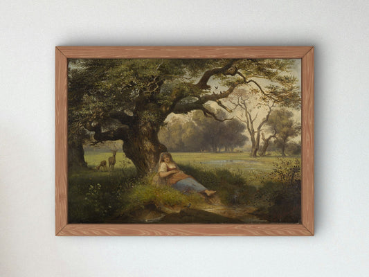 Landscape with Sleeping Girl by Ernst Ferdinand Oehme 1853, Wall Art Print, Fine Art Reproduction, Museum Quality Decor, Poster