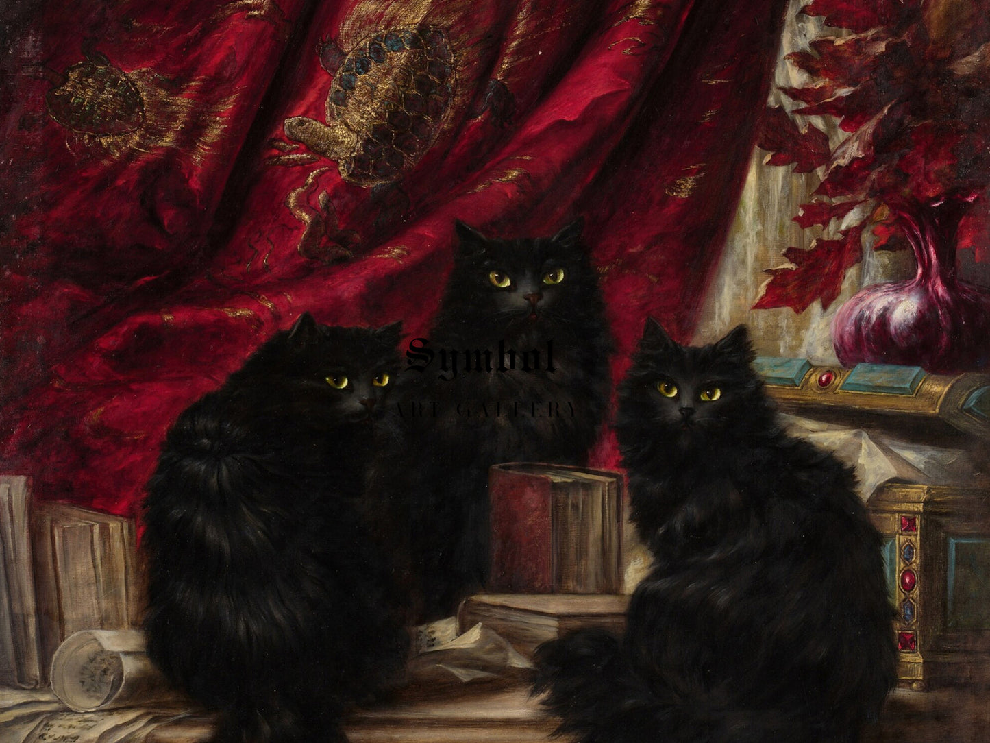 Three Black Cats by Carl Kahler, Wall Art Print, Fine Art Reproduction, Museum Quality Decor, Poster