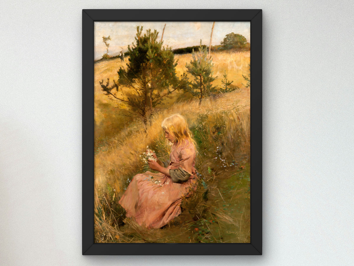 Girl Picking Flowers by Richard Bergh 1884, Wall Art Print, Fine Art Reproduction, Museum Quality Decor, Poster