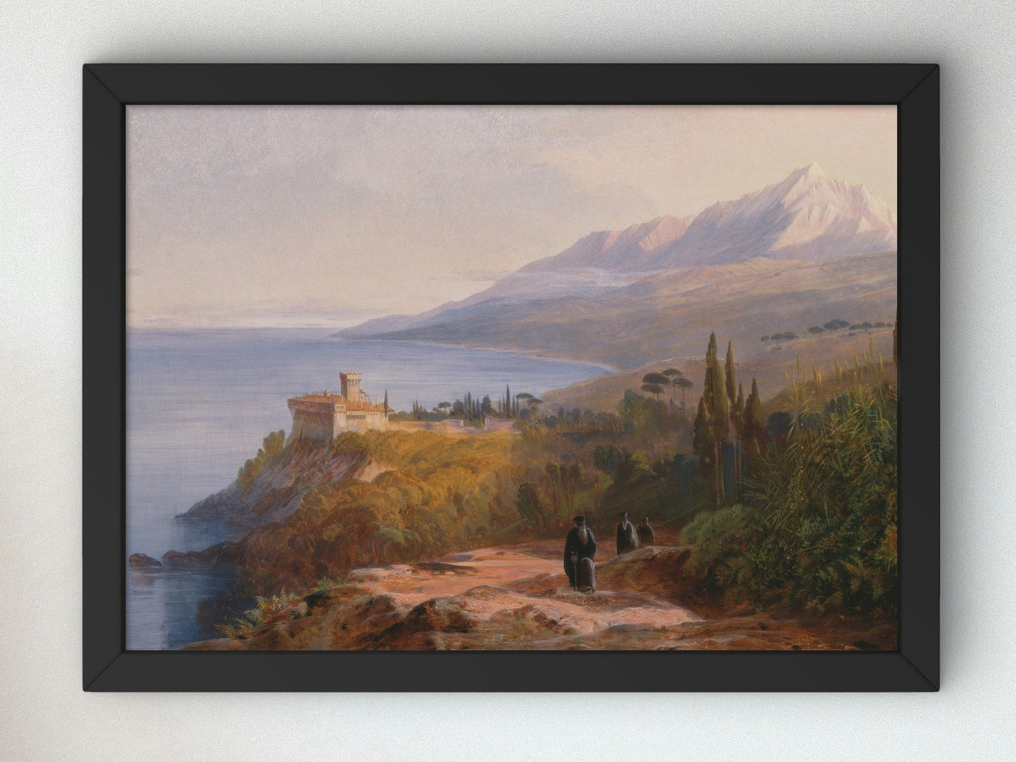 Mount Athos and the Monastery of Stavroniketes by Edward Lear 1857, Wall Art Print, Fine Art Reproduction, Museum Quality Decor, Poster