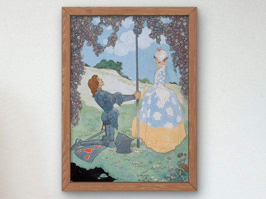 The Knight and His Maid by René Bull, Wall Art Print, Fine Art Reproduction, Museum Quality Decor, Poster