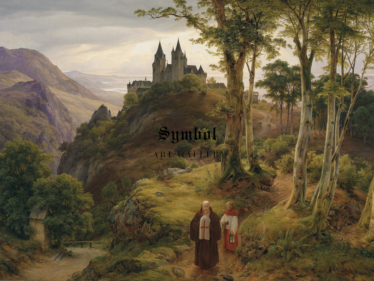 Romantic Landscape with Monastery by Karl Friedrich Lessing, Wall Art Print, Fine Art Reproduction, Museum Quality Decor, Poster