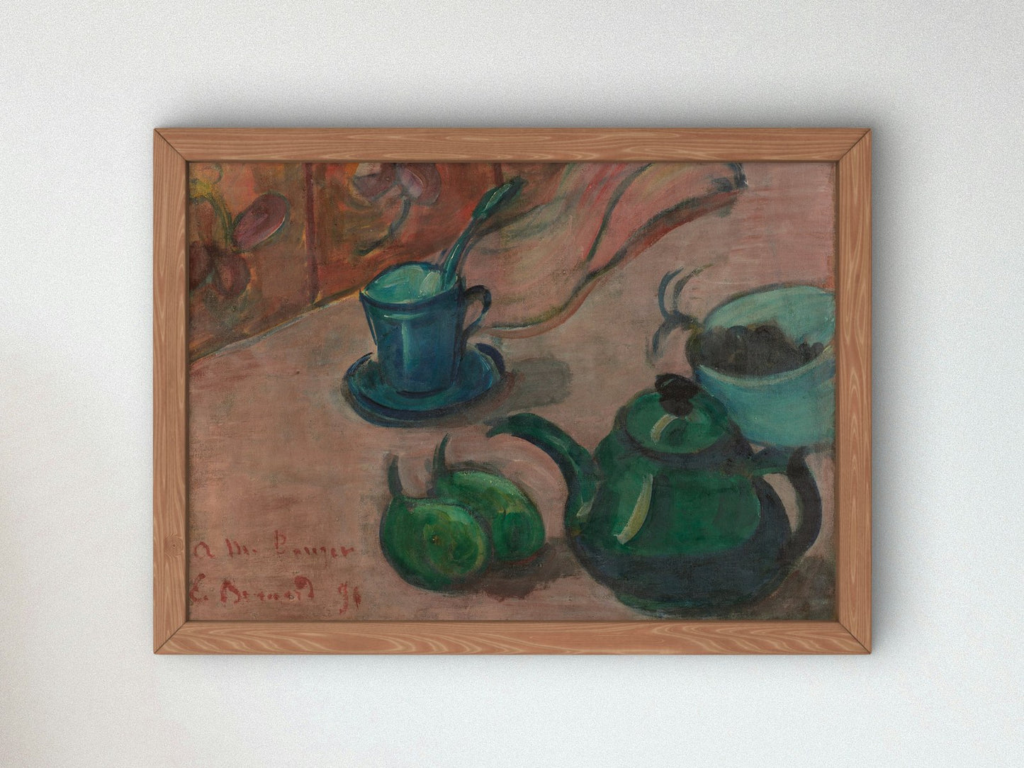 Still Life with Teapot Cup and Fruit by Émile Bernard 1890, Wall Art Print, Fine Art Reproduction, Museum Quality Decor, Poster