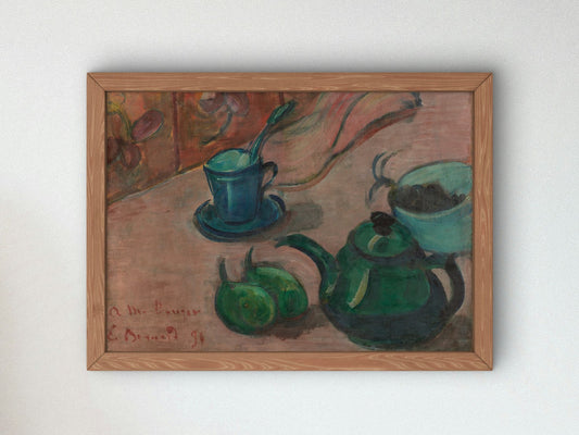 Still Life with Teapot Cup and Fruit by Émile Bernard 1890, Wall Art Print, Fine Art Reproduction, Museum Quality Decor, Poster