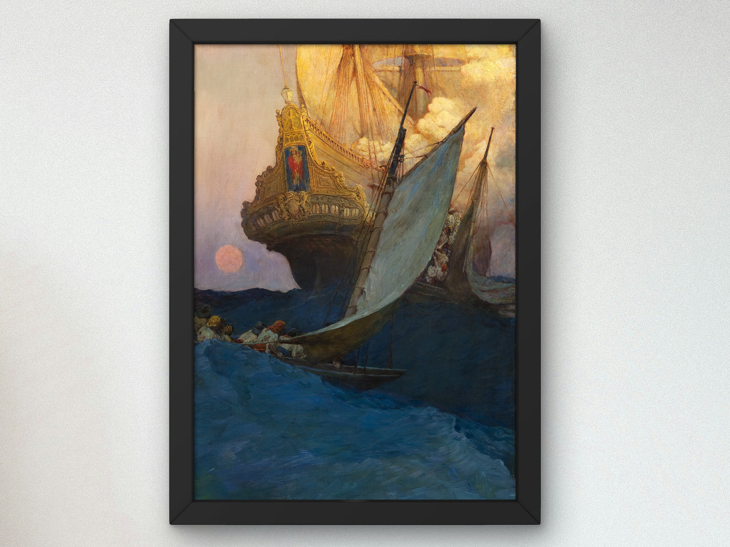 An Attack on a Galleon by Howard Pyle 1905, Wall Art Print, Fine Art Reproduction, Museum Quality Decor, Poster