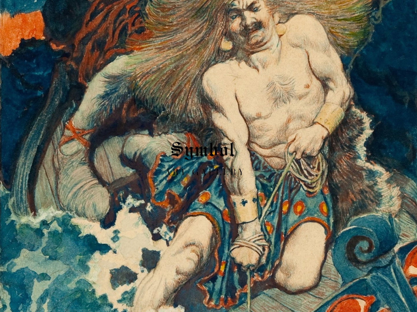 Study for The Fishing of Thor and Hymir by Howard Pyle 1902, Wall Art Print, Fine Art Reproduction, Museum Quality Decor, Poster