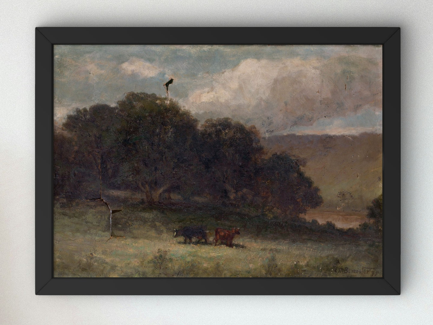 Landscape with Trees and Two Cows in Meadow by Edward Mitchell Bannister 1895, Wall Art Print, Fine Art Reproduction, Museum Quality Decor
