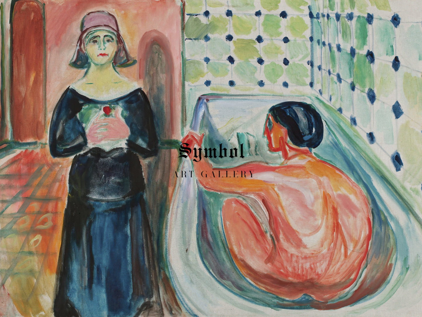 Marat in the Bath and Charlotte Corday by Edvard Munch 1930, Wall Art Print, Fine Art Reproduction, Museum Quality Decor, Poster