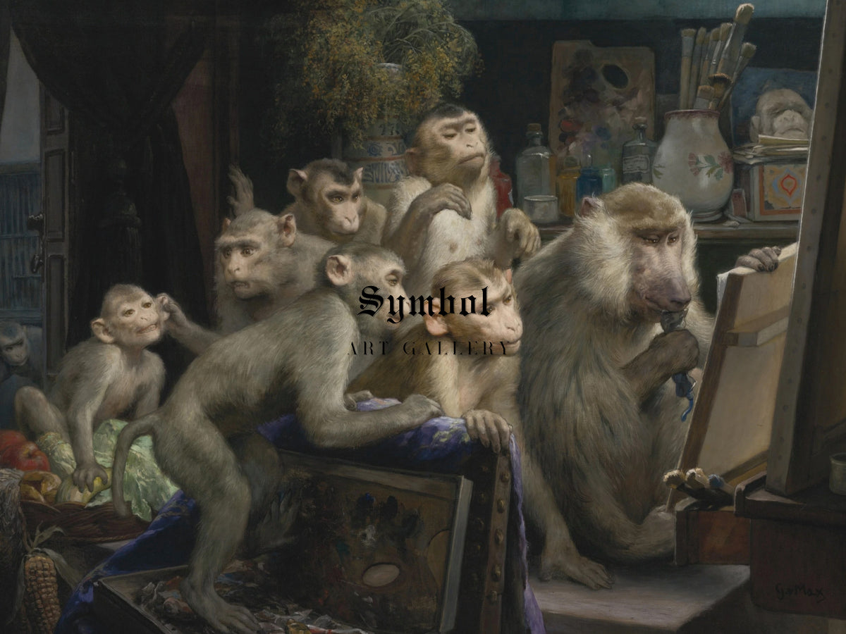 A Visit to the Artist's Studio by Gabriel von Max 1882, Wall Art Print, Fine Art Reproduction, Museum Quality Decor, Poster