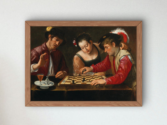Chess Players by Follower of Caravaggio, Wall Art Print, Fine Art Reproduction, Museum Quality Decor, Poster