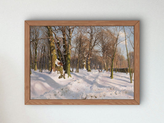 Snowy Forest Path in Sunlight by Peder Mørk Mønsted 1908, Wall Art Print, Fine Art Reproduction, Museum Quality Decor, Poster